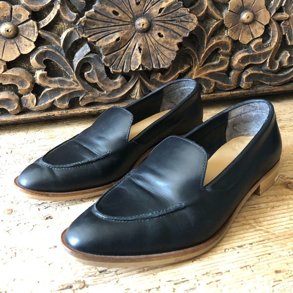 EVERLANE The Modern Loafer Flats Black Matte Leather RARE White Heel Stripe Sz 7 - Picture 8 of 16